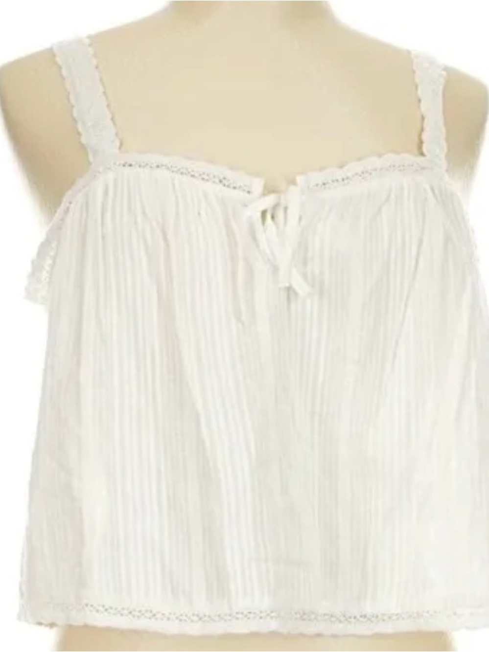 Old Navy White Textured Pleated Babydoll Tank Top Tie Front
